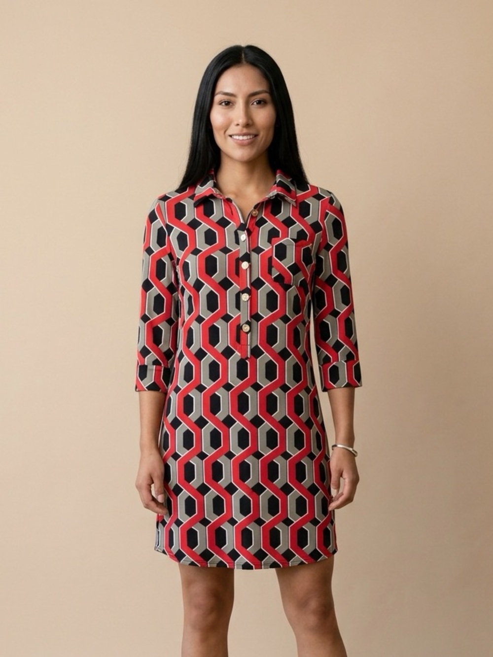 TRACY NEGOSHIAN Geometric Print Midi Shift Dress Sz M